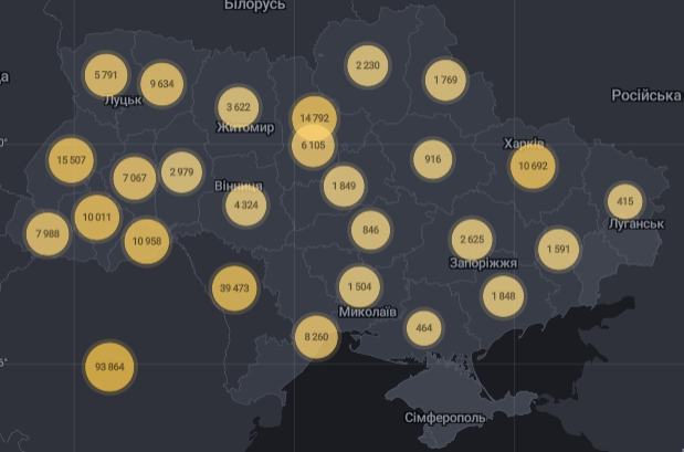 Карта распространения коронавируса в Украине.
