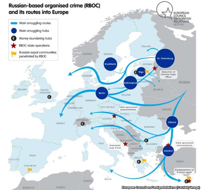 Деятельность российских криминальных структур в Европе. Карта из доклада Марка Галеотти rqidqtikxihdglv